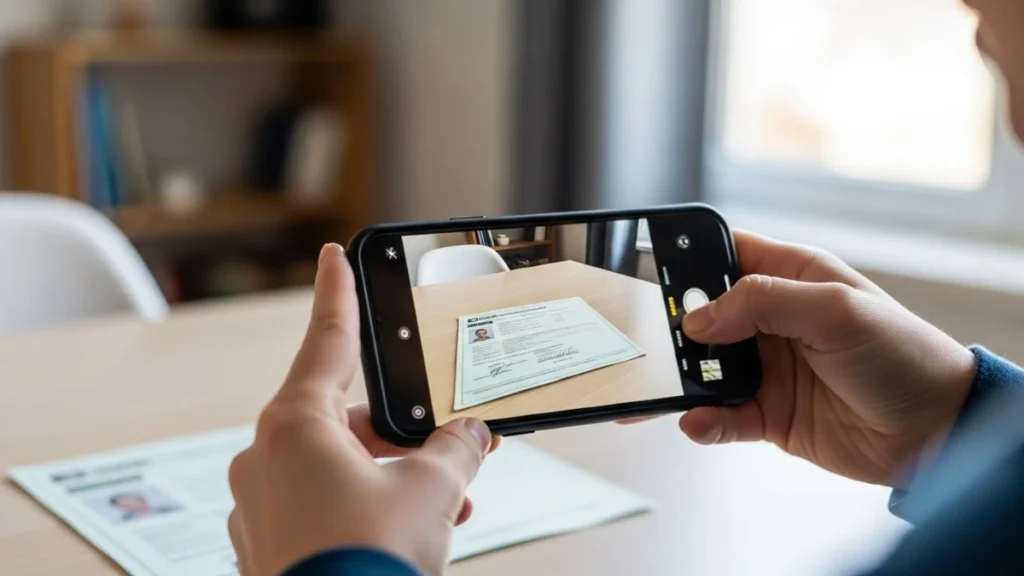 Ilustração de uma pessoa tirando foto do documento