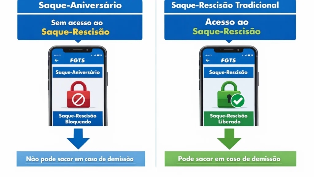 diferença saque aniversário FGTS demissão não pode sacar