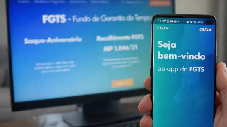 Trabalhador consultando aplicativo FGTS no celular após demissão por acordo sem receber o pagamento