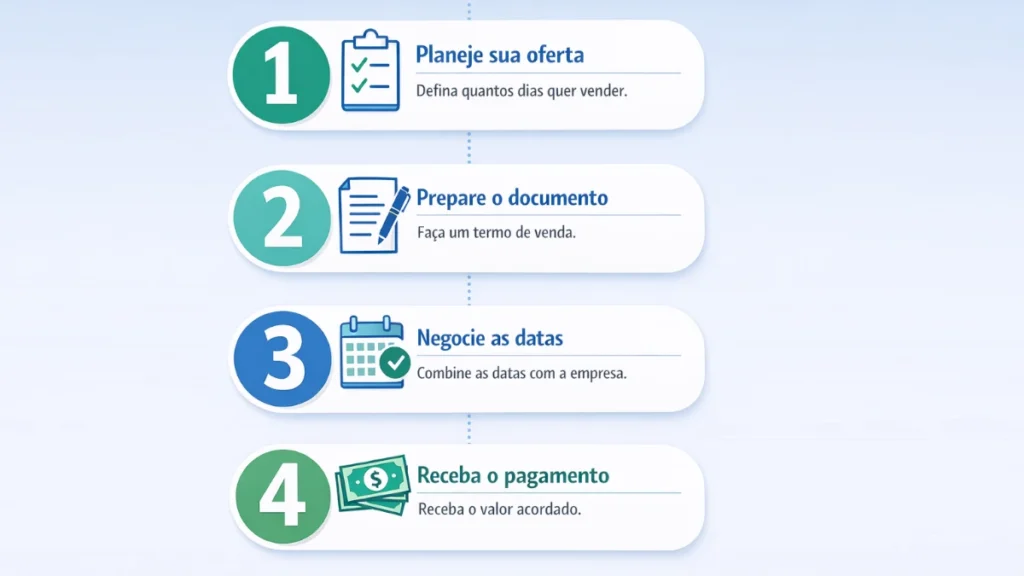 Infográfico com 4 passos para vender dias de férias e solicitar abono pecuniário