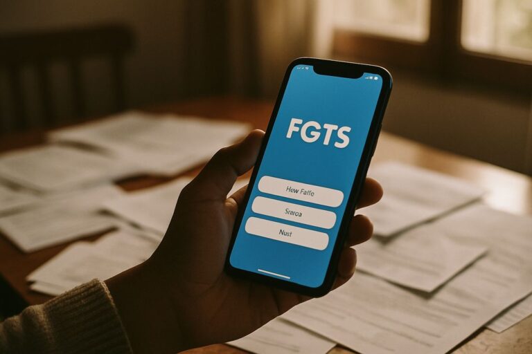 Pessoa consultando saldo de FGTS pelo celular para sacar contas inativas de empregos anteriores